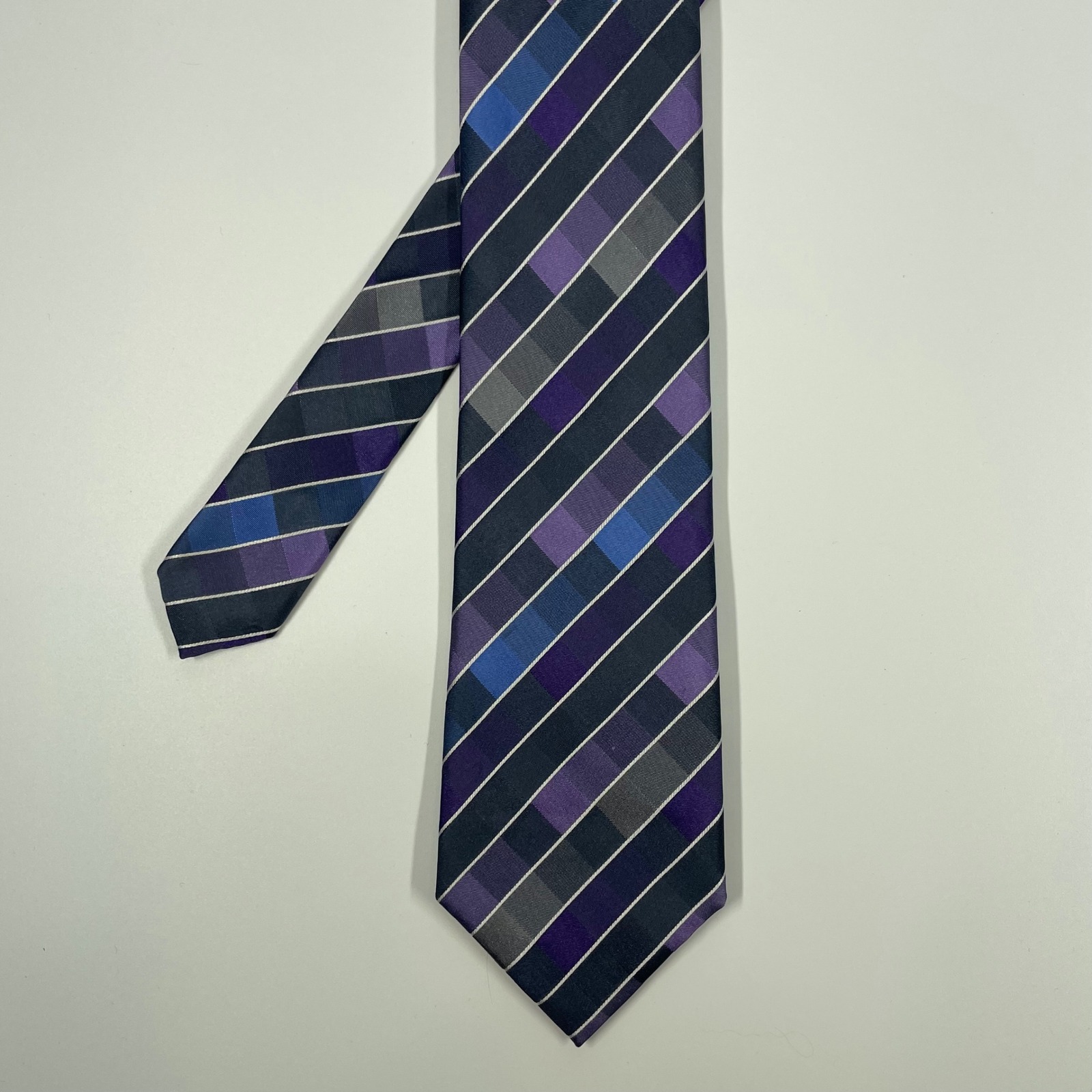 Kenneth Cole Reaction Purple Necktie Geometric Striped Silk Men One Size